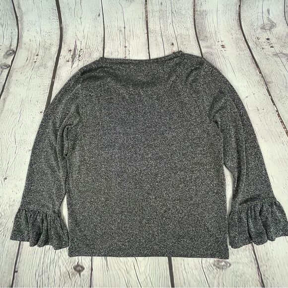 J.CREW grey silver metallic sparkle bell sleeve top, size M - Picture 9 of 14
